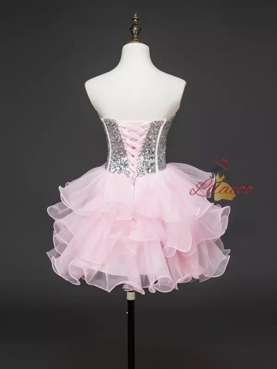 Pink Tulle Sequins Strapless Homecoming Dress