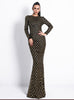 Long Sleeve Plaid Round Neck Dress Evening Sequined Dress
