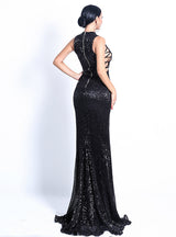 Women's Sequined Evening Dress With Openwork Party Dress