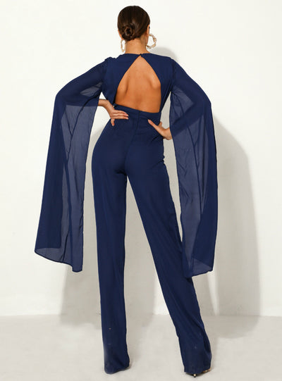 Deep V-neck Long Sleeve Chiffon Sexy Pants