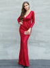 V-neck Long Sleeve Split Fork Sequins Party Dress