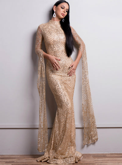 Sexy High Neck Long Sleeve Flash Dress Party Dress