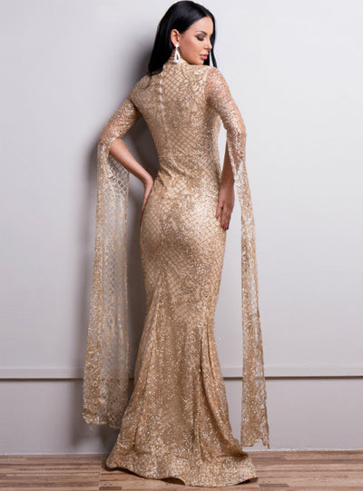 Sexy High Neck Long Sleeve Flash Dress Party Dress