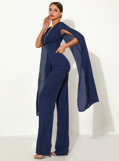 Deep V-neck Long Sleeve Chiffon Sexy Pants