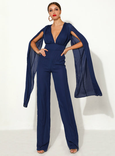 Deep V-neck Long Sleeve Chiffon Sexy Pants