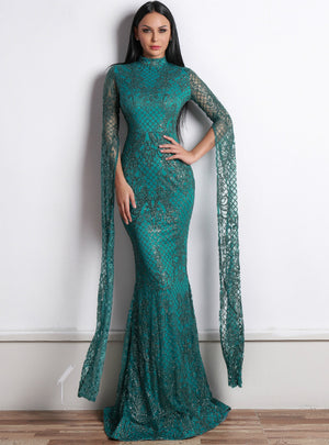 Sexy High Neck Long Sleeve Flash Dress Party Dress