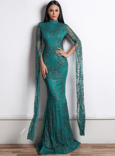 Sexy High Neck Long Sleeve Flash Dress Party Dress