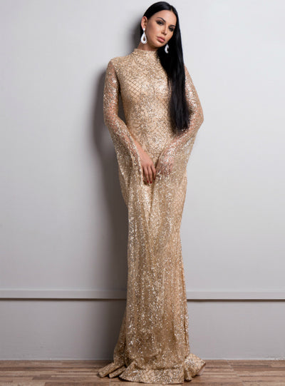 Sexy High Neck Long Sleeve Flash Dress Party Dress