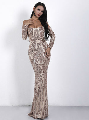 Sexy Shoulder Long Sleeve Retro Sequined Party Dress 