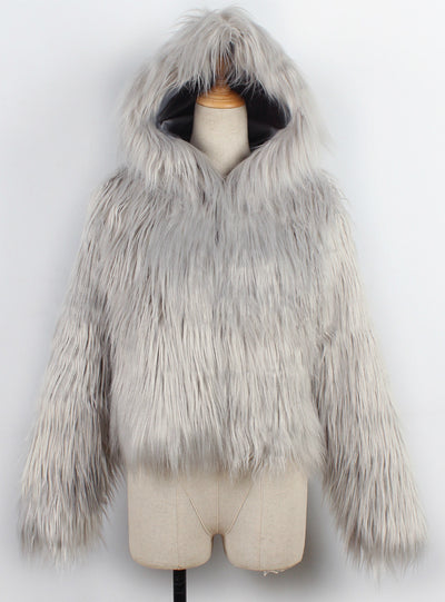 Women Winter Fur Like Hat Throwing Coat 