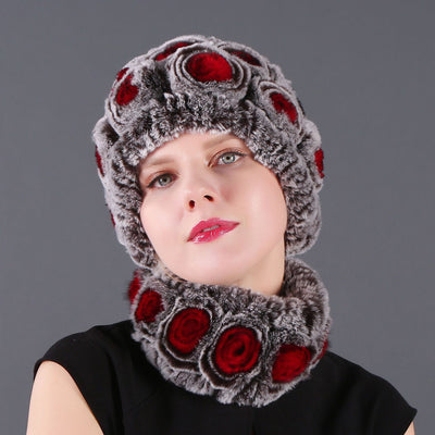 Women Rex Hair Rose Hat Scarf Set