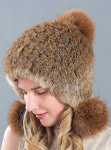 Rabbit Fur Fox Fur Ball Ear Protection Thick Warm Hat