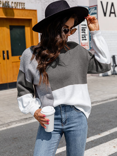 Turtleneck Contrast Lace-up Sweater
