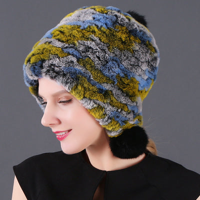 Three-ball Ear Protection Rex Rabbit Fur Hat