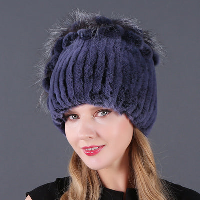 Rex Rabbit Fox Fur Hat Female Genuine Fur Caps
