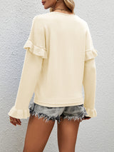 Solid Color Pullover Loose Petal Sleeve Sweater