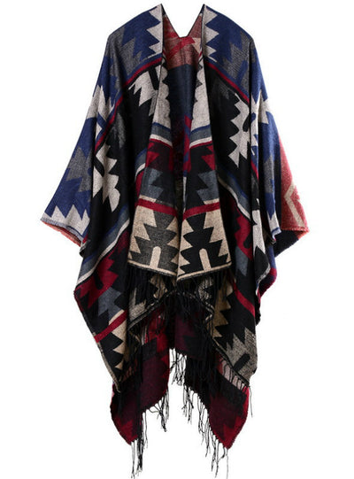 Geometric Rhombic Lengthened Cape With Split Shawl