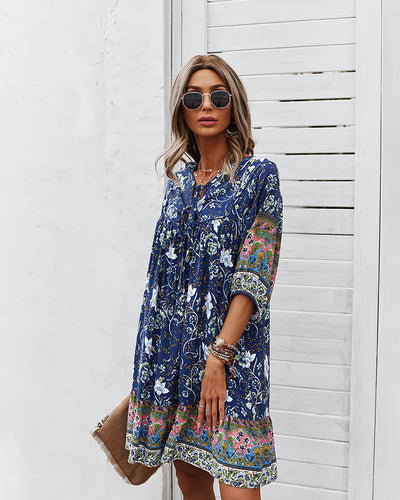 Women Print Short Sleeve Loose Dress