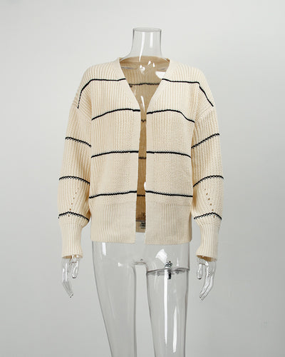 Striped Cardigan Short Loose Sweater