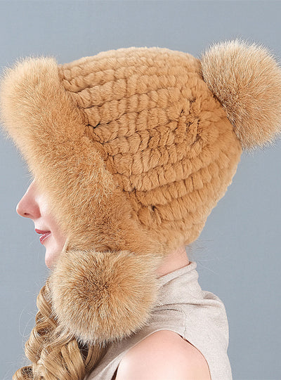 Women's Rex Fur Hats Winter Ear Hats