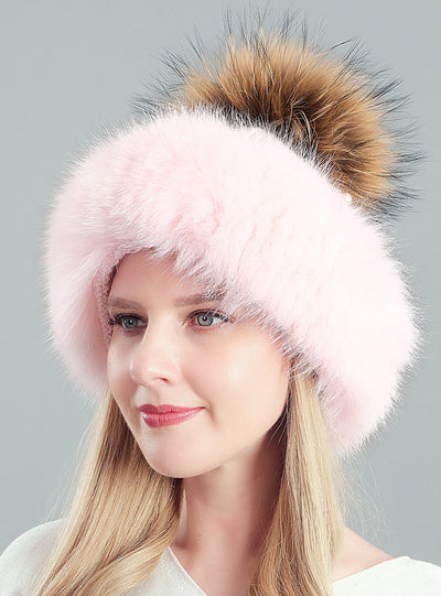 Thickened Rabbit Hair Blended Pearl Knitted Hat