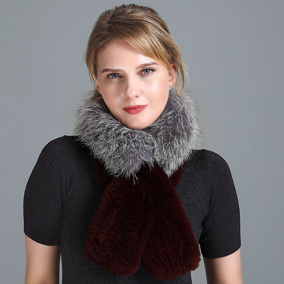 Rex Fur Scarf Women's Knitted Thick Warm
