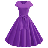 Retro V-neck Short Sleeve Dress