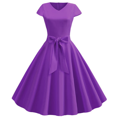 Retro V-neck Short Sleeve Dress