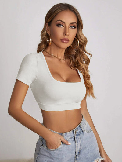 Square Collar Sexy Slim Short Sleeve T-shirt