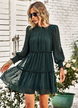Round Neck Jacquard Long Sleeve Dress