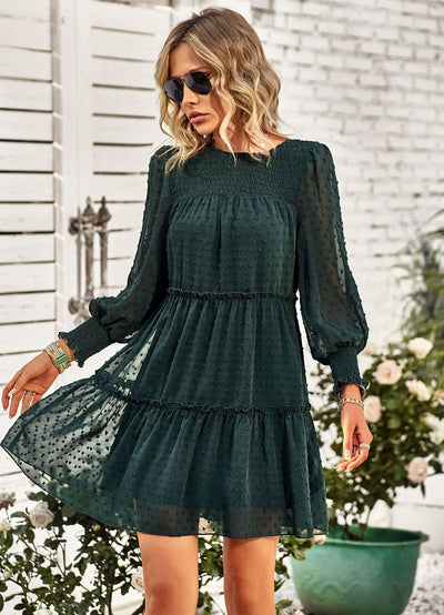Round Neck Jacquard Long Sleeve Dress