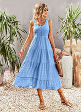 Strap U-neck Solid Color Dress