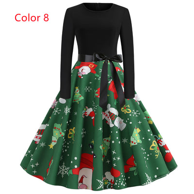 Retro Printed Christmas Dress