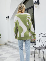Color Button Crewneck Stitching Sweater