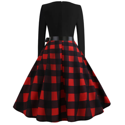 Women V-Neck Print Long Sleeves Dress