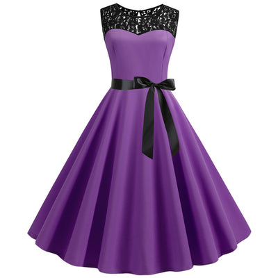 Retro Sleeveless Lace Stitching Dress
