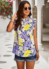 Loose Casual Sleeveless Floral Shirt