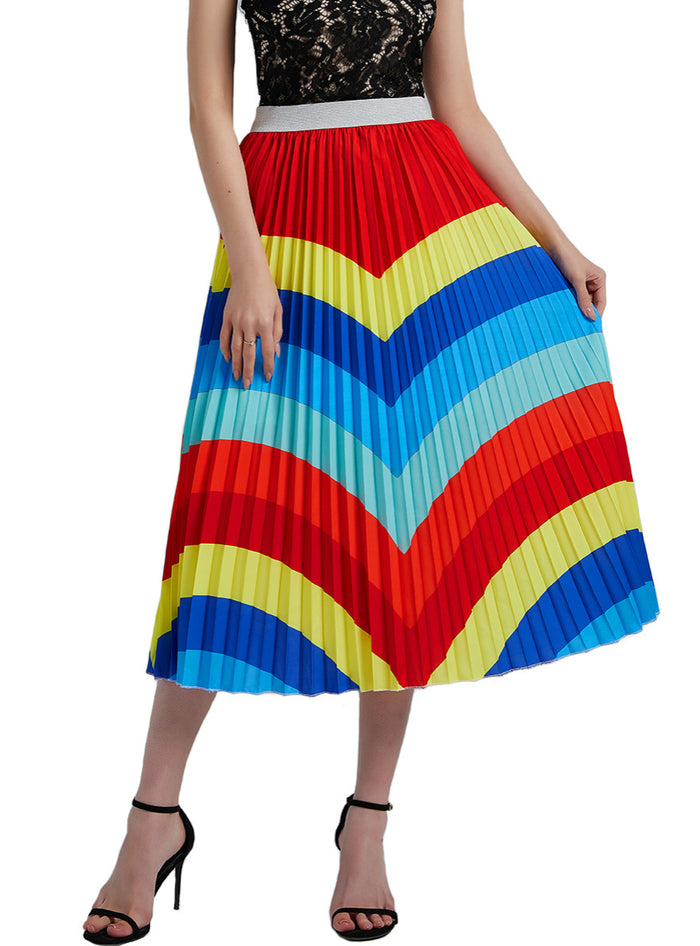 Colored Waves High Waist A-line Skirt