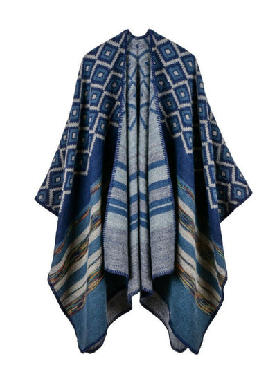 Diamond Striped Shawl Women's Double-Sided Cloak