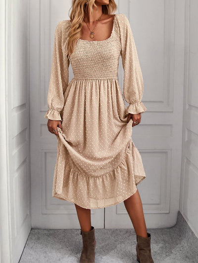 Square Collar Leisure Holiday Dress