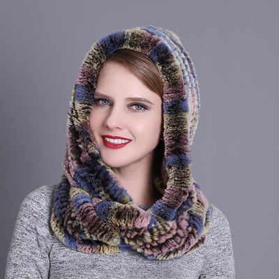 Rex Fur Hat Scarf Integrated Hat Scarf Dual-purpose