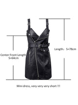 PU leather dress women V Neck Mini Dress