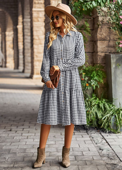 Plaid Casual Swing Long Sleeve Dress