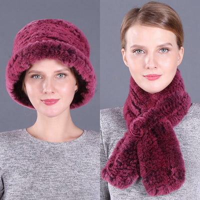 Female Winter Rex Rabbit Hair Knitted Wool Hat