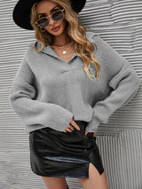 Loose Solid Color Padded Suit Collar Sweater