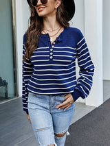 Striped Pullover Button Cardigan Sweater