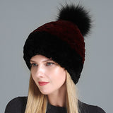 Women's Rex Fur Hat Fox Fur Ball Wool Hat