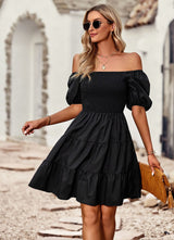 A-line Square Neck Short Sleeve Dress