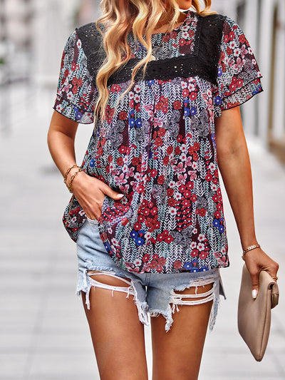 Printed Short-sleeved Round Neck Shirt