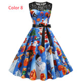 Christmas Printed Lace Stitching Dress